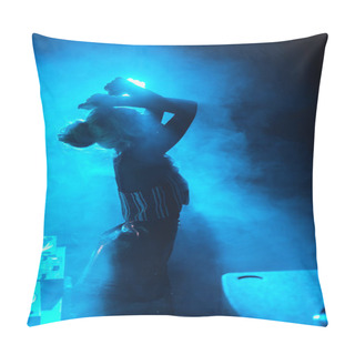 Personality  Silhouette Of Dj Woman Standing In Nightclub With Smoke   Pillow Covers
