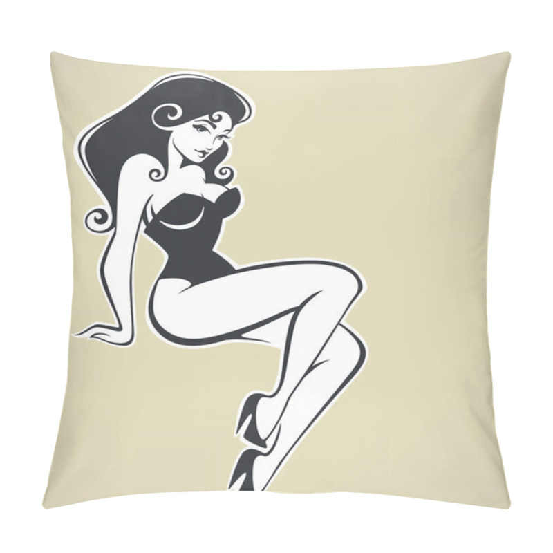 Personality  sitting pinup girl on beige background pillow covers