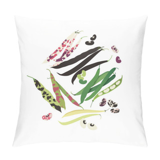 Personality  Collection Of Multicoloured Bean Pods, Healthy Eating Concept, Food Illustration, Flat Design Pillow Covers