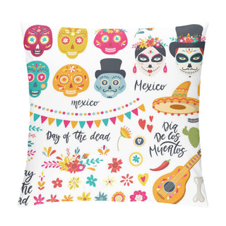 Personality  Set Of Elements For Day Of The Dead, Dia De Los Muertos Pillow Covers
