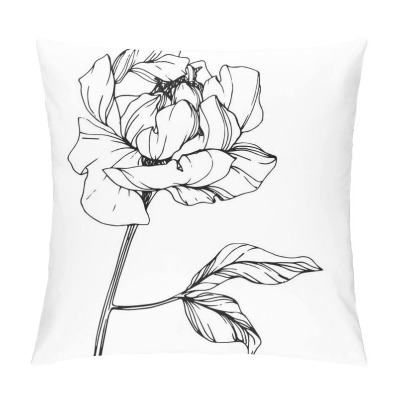 Personality  Vector isolated monochrome peony flower sketch on white background. Engraved ink art.  pillow covers
