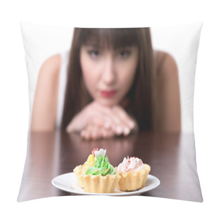 Personality  Dieting Woman Craving For Cake Pillow Covers