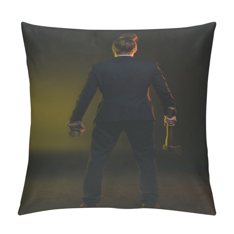 Personality  Man In Tuxedo Holding Ax And Money Pillow Covers
