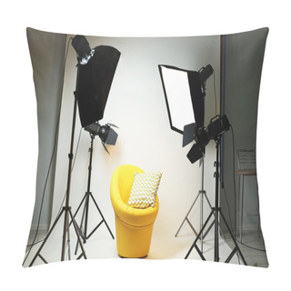 Personality  Photo Studio With Modern Interior And Lighting Equipment Pillow Covers
