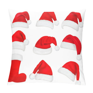 Personality  Big Set Of Red Santa Hats And Boot. Vector. Pillow Covers