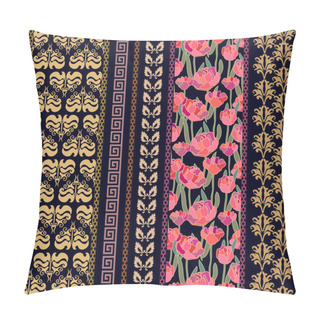 Personality  Art Deco Vintage Silk Wallpaper. Floral Motifs, Bohemian Elements. Pillow Covers