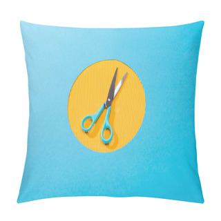 Personality  High Angle View Of Metal Scissors On Yellow Circle  Pillow Covers