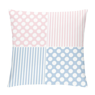 Personality  Tile Vector Pattern Set With White Polka Dots And Strips On Pink And Blue Background Pillow Covers