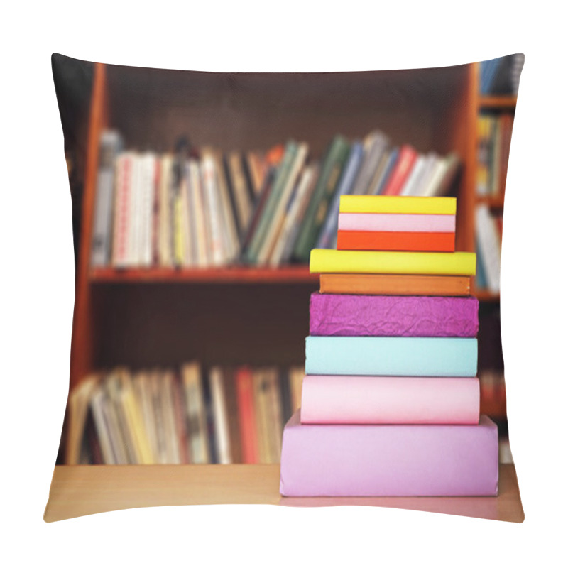 Personality  Stack of books on table on bookshelves background pillow covers