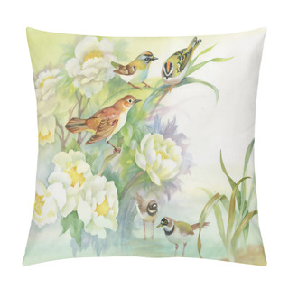 Personality  Watercolor  Flowers And Birds Pillow Covers