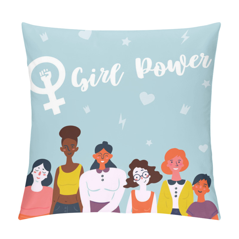 Personality  Illustration of a diverse group of women. Feminine pillow covers