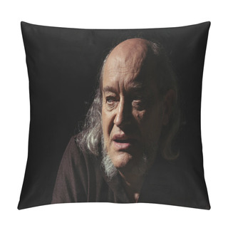 Personality  Portrait Of Senior Pensive Priest Thinking Isolated On Black Pillow Covers