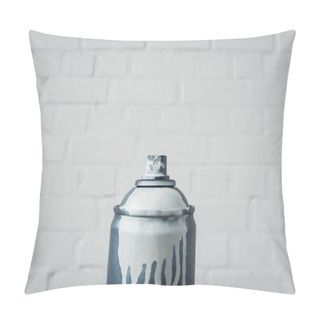 Personality  Close Up View Of Aerosol Paint In Can With White Brick Wall Background Pillow Covers