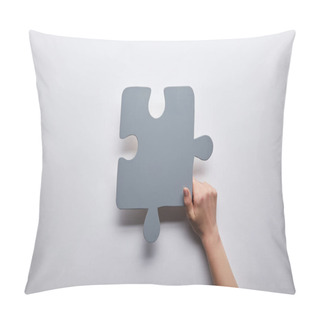 Personality  Top View Of Grey Puzzle Problem Solution Symbol On Grey Background  Pillow Covers