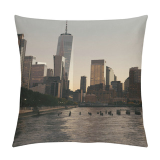 Personality  Skyscraper And Buildings Of World Trade Center During Sunset In New York City Pillow Covers