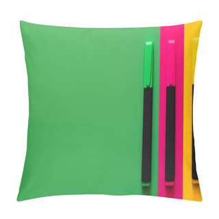 Personality  Top View Of Colorful Marker Pens On Multicolored Background, Banner Pillow Covers