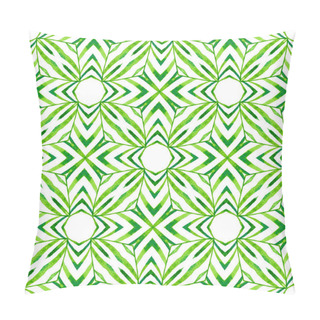 Personality  Textile Ready Wondrous Print, Swimwear Fabric, Wallpaper, Wrapping. Green Excellent Boho Chic Summer Design. Watercolor Ikat Repeating Tile Border. Ikat Repeating Swimwear Design. Pillow Covers