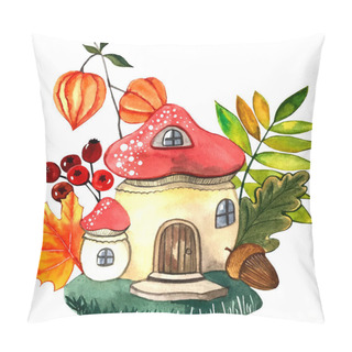 Personality  Illustration Watercolor.autumn House-mushroom Pillow Covers