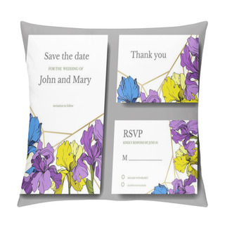 Personality  Vector Irises. Engraved Ink Art. Wedding Cards With Decorative Flowers On Background. 'Thank You', 'rsvp', Invitation Cards Graphic Set Banner. Pillow Covers