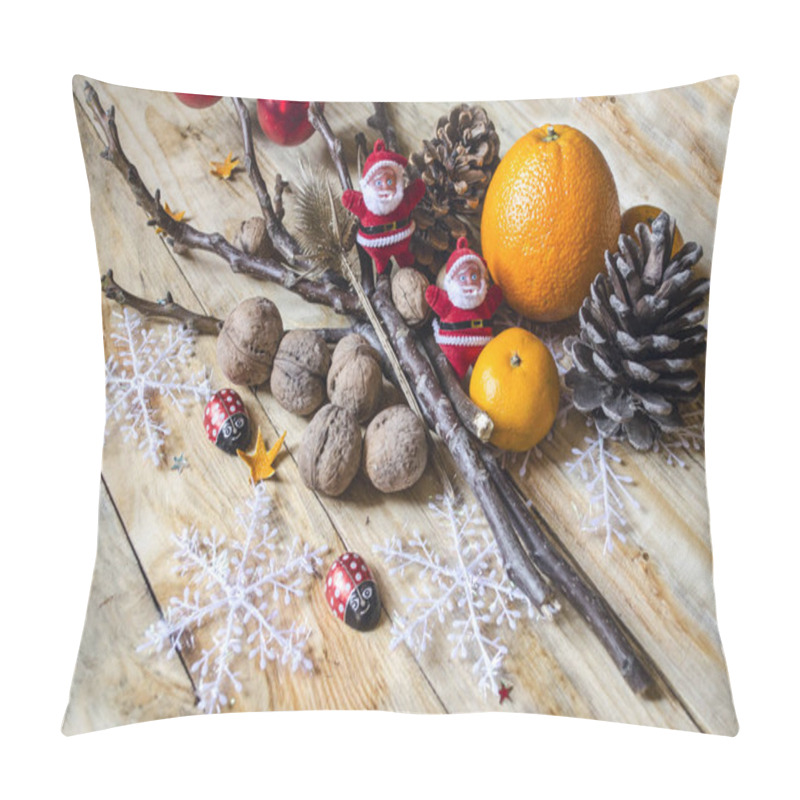 Personality  Tangerines, oranges, nuts with cones and toys on  boards pillow covers