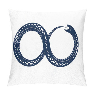 Personality  Snake Eating Its Own Tale, Uroboros Snake In A Shape Of Infinity Symbol, Endless Cycle Of Life And Death, Ouroboros Ancient Symbol Vector Illustration Logo, Emblem Or Tattoo. Pillow Covers