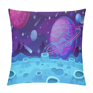 Personality  Fantasy Planet Surface. Extraterrestrial Landscape With Craters, Comets And Rocks, Futuristic Animation Galaxy World For Game Vector Concept Pillow Covers