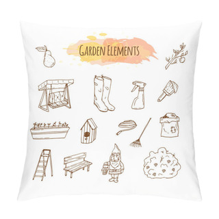 Personality  Hand Drawn Garden Tools Illustration. Spring Gardening Sketch Art Pillow Covers