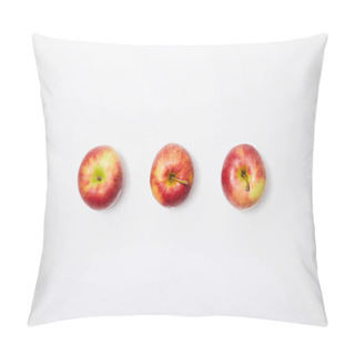 Personality  Top View Of Red Apples In Row On White Background Pillow Covers