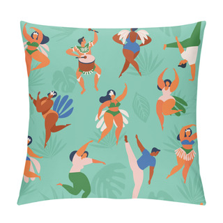 Personality  Brazil Carnival. Vector Seamless Pattern With Flat Characters. Brazilian Samba Dancers Of The Carnival In Rio De Janeiro. Girls And Boys In Festive Suits. Vector Illustration. Pillow Covers
