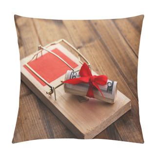 Personality  Mousetrap With Dollar On Wooden Background Pillow Covers