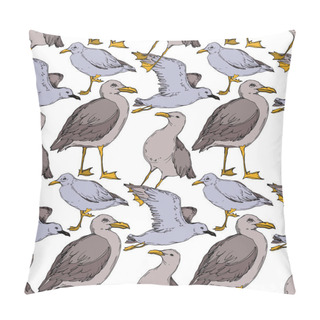 Personality  Vector Sky Bird Seagull In A Wildlife Isolated. Black And White Engraved Ink Art. Seamless Background Pattern. Pillow Covers