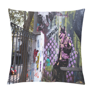 Personality  BUENOS AIRES, ARGENTINA - ABRIL 4: Colorful Street Art In Palerm Pillow Covers