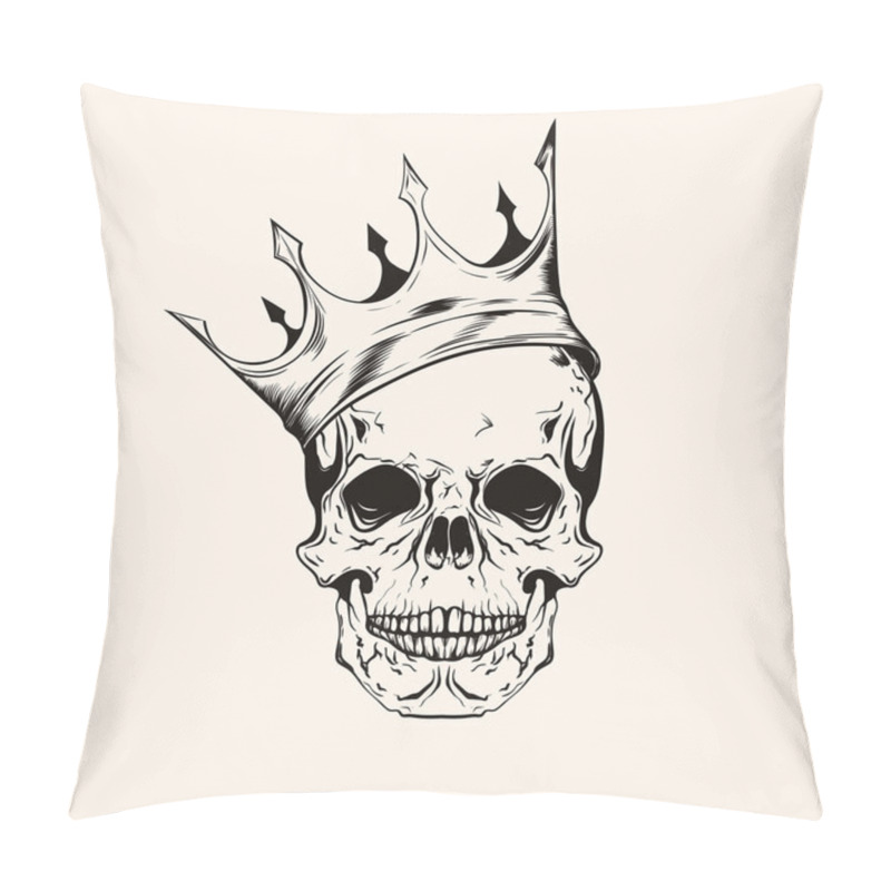 Personality  Hand drawn sketch scull with crown tattoo line art. Vintage vect pillow covers