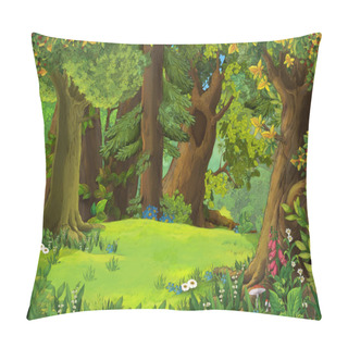 Personality  Cartoon Summer Scene With Meadow In The Forest Illustration For Children Pillow Covers