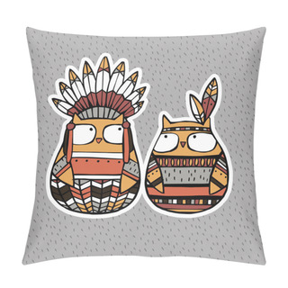 Personality  Funny Animals: American Indian Owls Pillow Covers