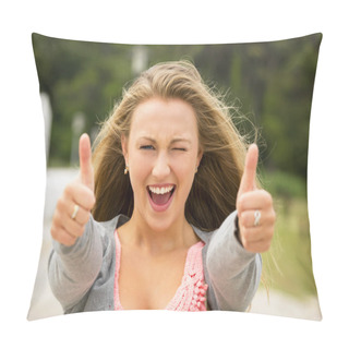 Personality  Girl With Thumbs Up Pillow Covers