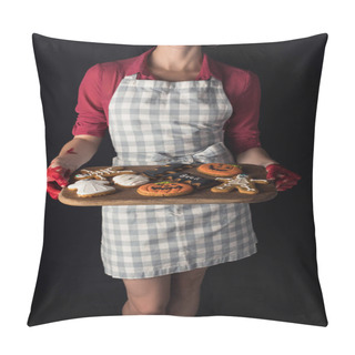 Personality  Girl Holding Tray With Halloween Cookies Pillow Covers