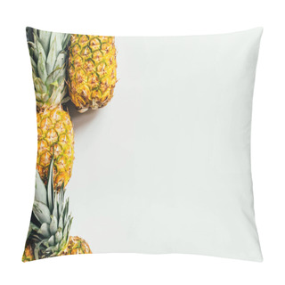 Personality  Top View Of Ripe Pineapples With Green Leaves On White Background Pillow Covers