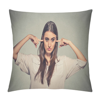 Personality  Angry Unhappy Woman With Closed Ears Looking Away  Pillow Covers