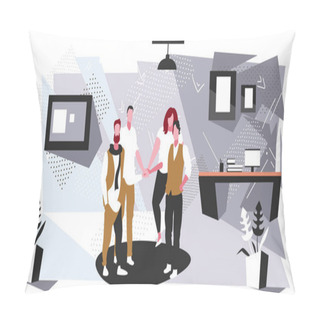 Personality  Businesspeople Group Collaborating Holding Pile Hands Team Spirit Concept Business People Standing Together Teamwork Modern Office Interior Sketch Horizontal Full Length Pillow Covers