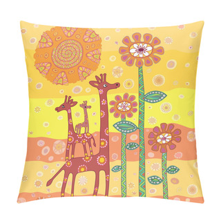 Personality  Illustration Of Family Of Giraffes Pillow Covers