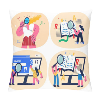 Personality  Set Of People With Magnifier Find Solution Pillow Covers