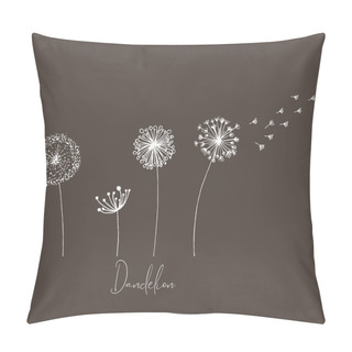 Personality  Hand Drawn Set Of White Dandelion, Dandelion With Flying Seeds In Cute Doodle Style. Vector Illustratin For Fabric, Cover, Card Design Or Baby Clothings. Pillow Covers