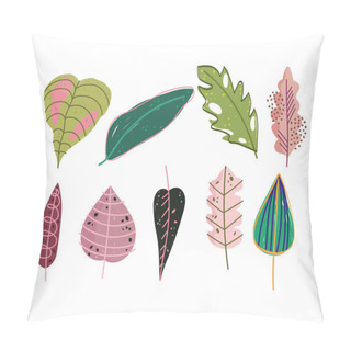 Personality  Doodle Contemporary, Set Of Different Leaves Foliage Nature Pillow Covers