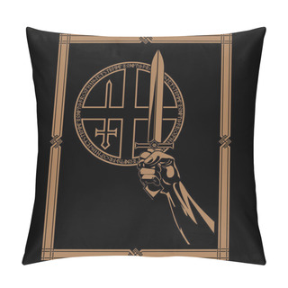 Personality  Design Of A Warriors Hand Holding A Medieval Sharp Sword And A Circle Of Northern Runes Pillow Covers
