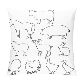Personality  Farm Animals Silhouettes In Line Style. Pillow Covers