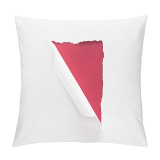 Personality  White Torn And Rolled Paper On Deep Red Background Pillow Covers