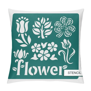 Personality  Stencil. Flower Motifs With Tulpins, Chamomiles, Clover And Leaves. Template For Laser Cutting, Wood Carving, Paper Cut And Printing. Floral Theme. Vector Illustration. Pillow Covers