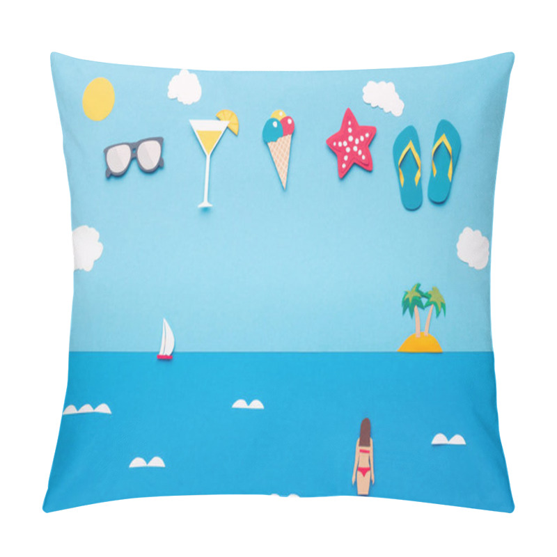 Personality  Summer concept wallpaper with beach accessories in the sky pillow covers