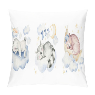 Personality  Cute Dreaming Cartoon Animal Deer, Bear Hand Drawn Watercolor Illustration. Sleeping Rabbit Charecher Kids Nursery Wear Fashion Design, Baby Cartoon And Fox Pillow Covers